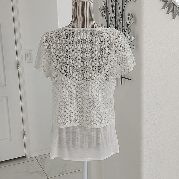 2 Piece Lucky Brand Lace Short Sleeve Top & Matching Cami Set Cream M - Picture 2 of 10